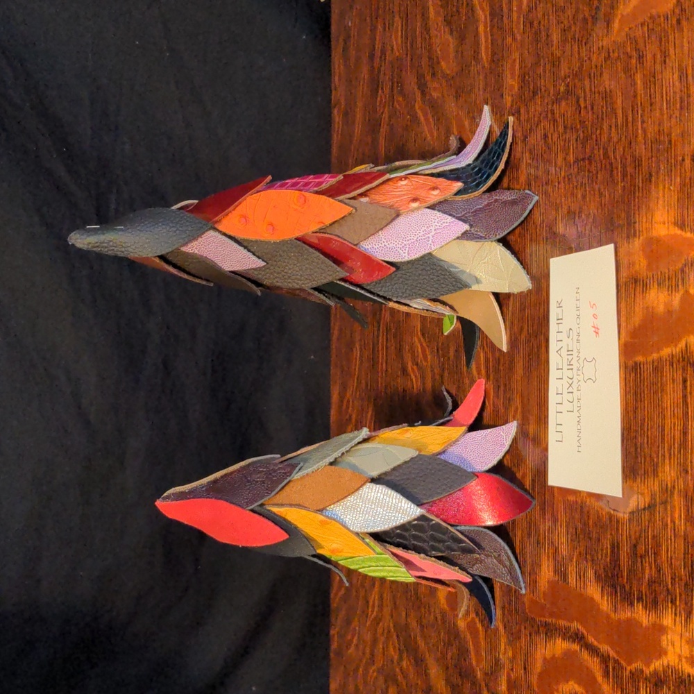 #05 Handmade Genuine Leather Set of 2 Mini Pine Tree Multi Color #05 - Picture 1 of 8